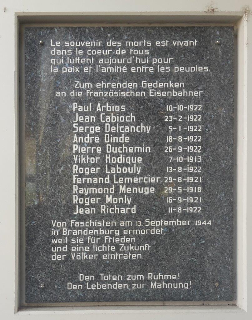 Gedenktafel Brandenburg a.d.H. am Hauptbahnhof